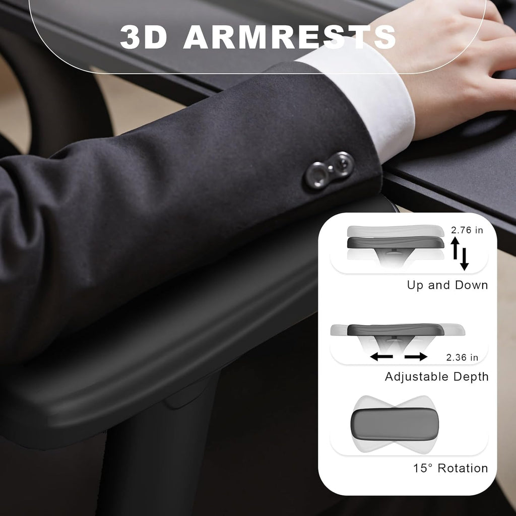 mesh office chair with headrest, lumbar support, 3d, package contents