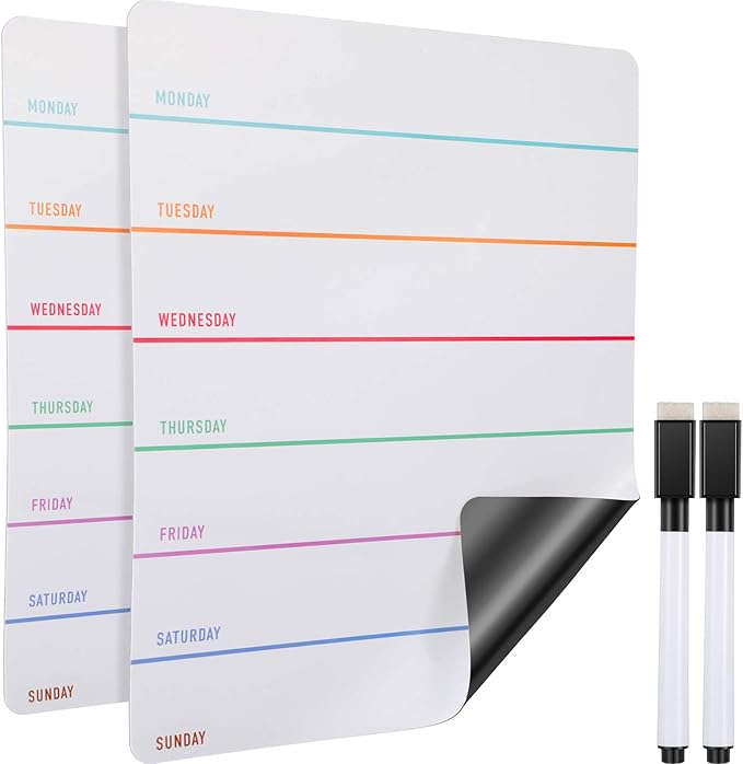 Outus 2 Pieces Magnetic Weekly Dry Erase Boards Erasable Weekly Calendars by Outus