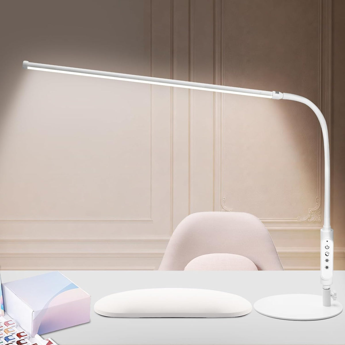 CGBE LED Desk Lamp, 23.6" Nail Light for Desk with Adjustable Gooseneck