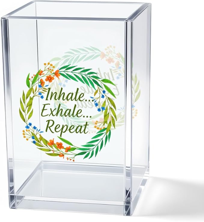 Vgrti Inhale Exhale Repeat Acrylic Cosmetic Pencil Pen Holder Cup, by Unknown