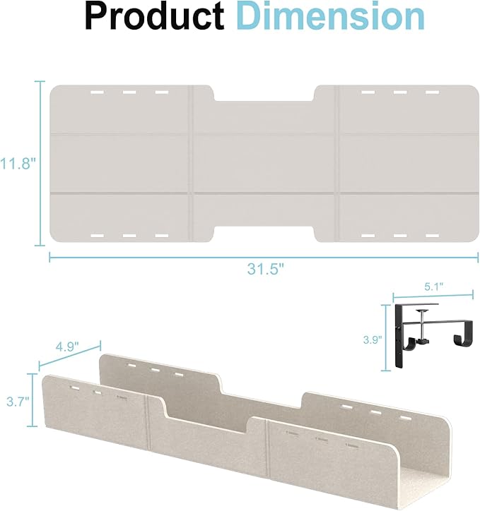 ERGO COLLECT Under Desk Cable Management Tray, No-Drill Upgraded Thickened Felt - Image 7