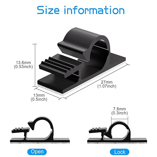 XHF 100pcs Adhesive Cable Wire Clips Black, Outdoor Cable Management Wire - Image 2