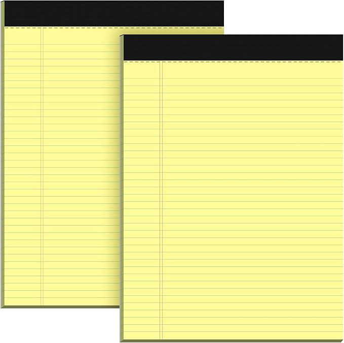 Roneky Legal Pads 8.5 x 11 Yellow Note Pads, 2 Pack College Ruled Notepads 8.5 by NotePads