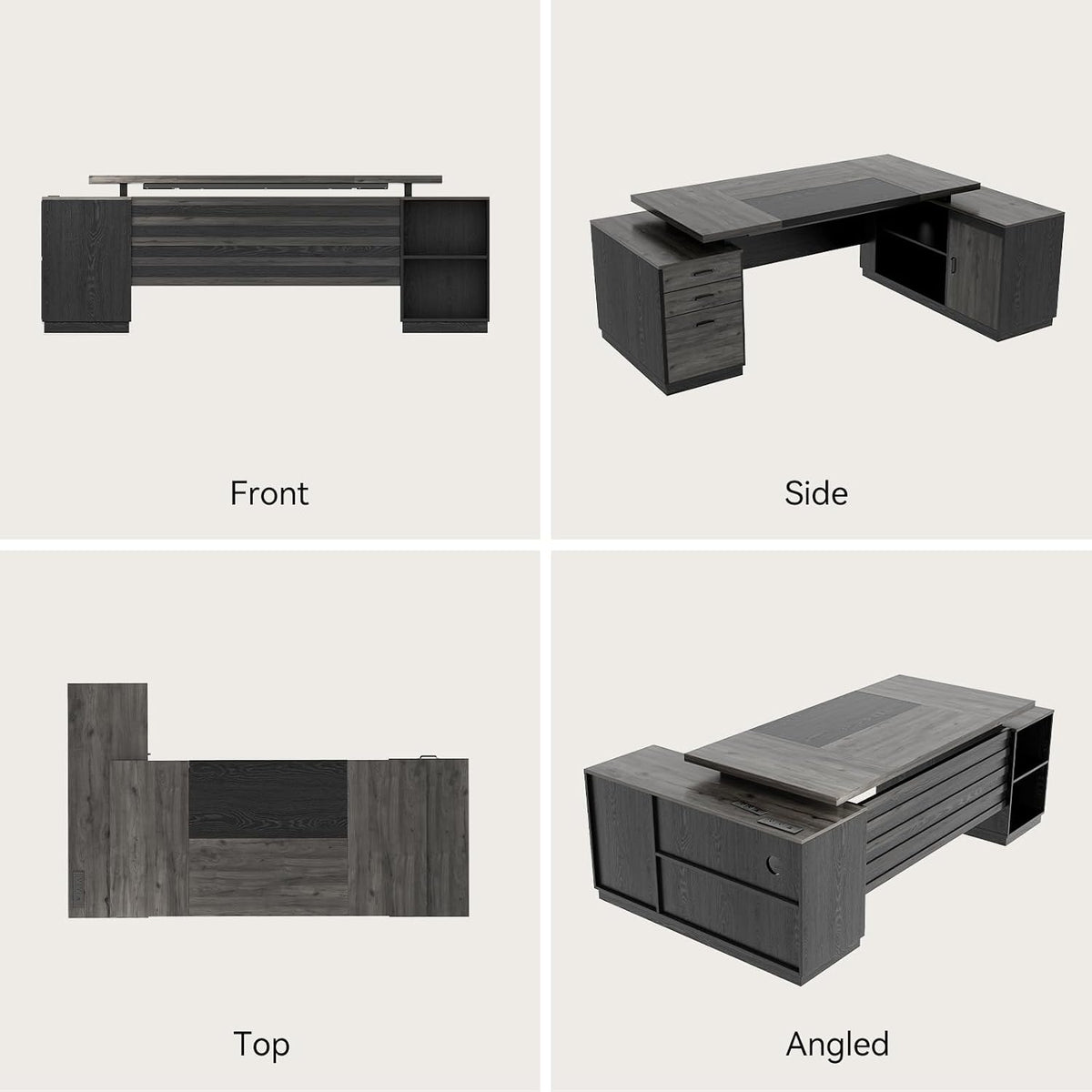 Epecoya L Shaped Desk with Drawers and Open Shelf 78-Inch, Grey Black