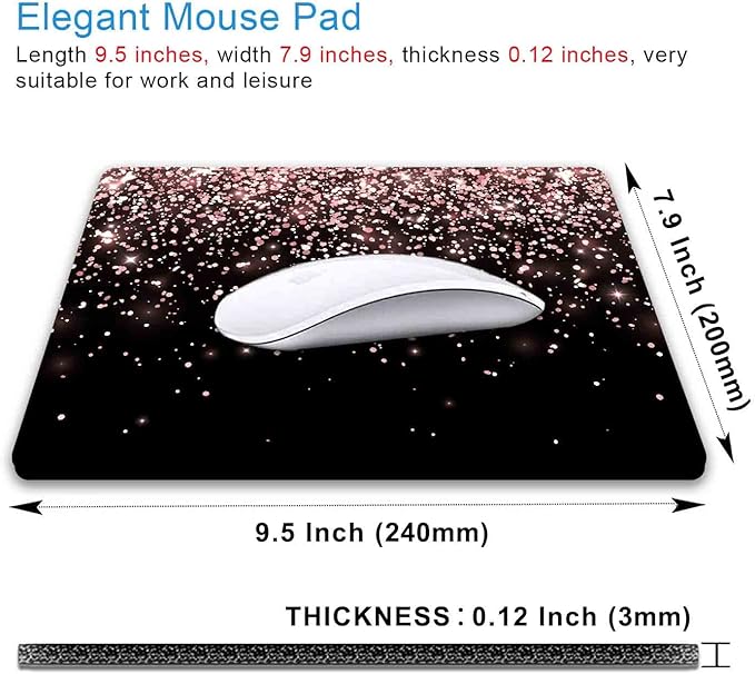 IMAYONDIA Mouse Pad, Rose Gold Glitter Black Mouse Pad, Non-Slip Rubber Base - Image 2