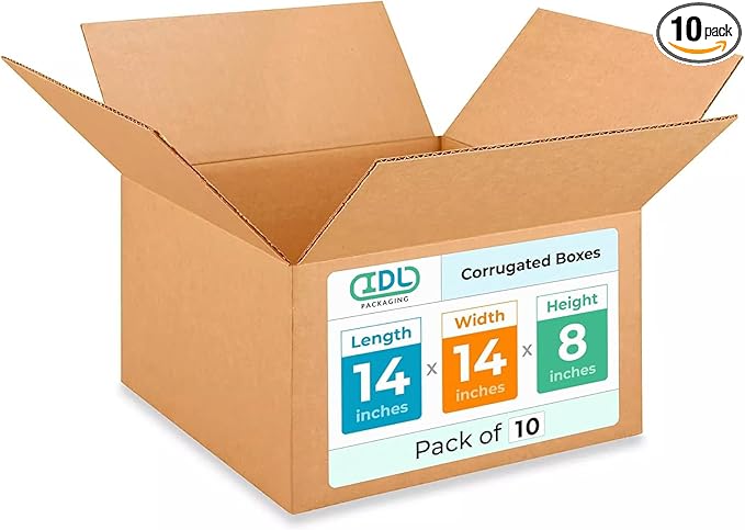 IDL Packaging Medium Corrugated Shipping Boxes 14"L x 14"W x 8"H – Prime Choice by IDLPackaging