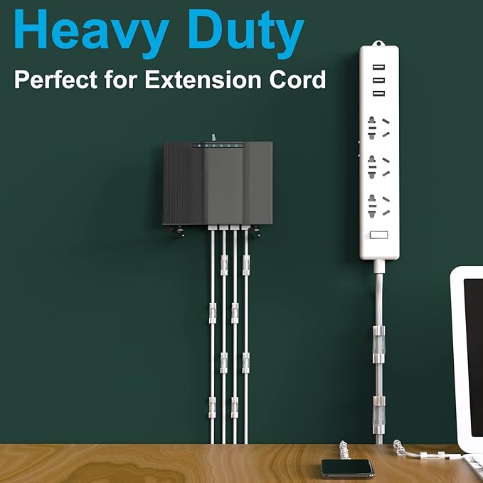 Cable Clips Clear, Heavy Duty Extension Cord Clips Wall, Adhesive Wire Holders - Image 2