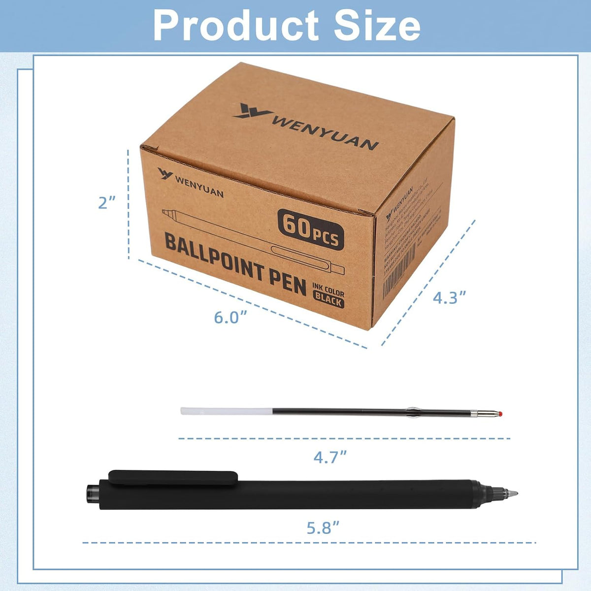 WY WENYUAN 100 Pcs Black Pens Bulk, 1.0mm Bold Point Quick Drying Ballpoint P...