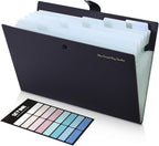 SKYDUE 7-Pocket Expanding File Folder, Accordion Document Organizer | Professional Portable Paper Receipt Holder with Labels for Office Home Business, Letter/A4 Size Black