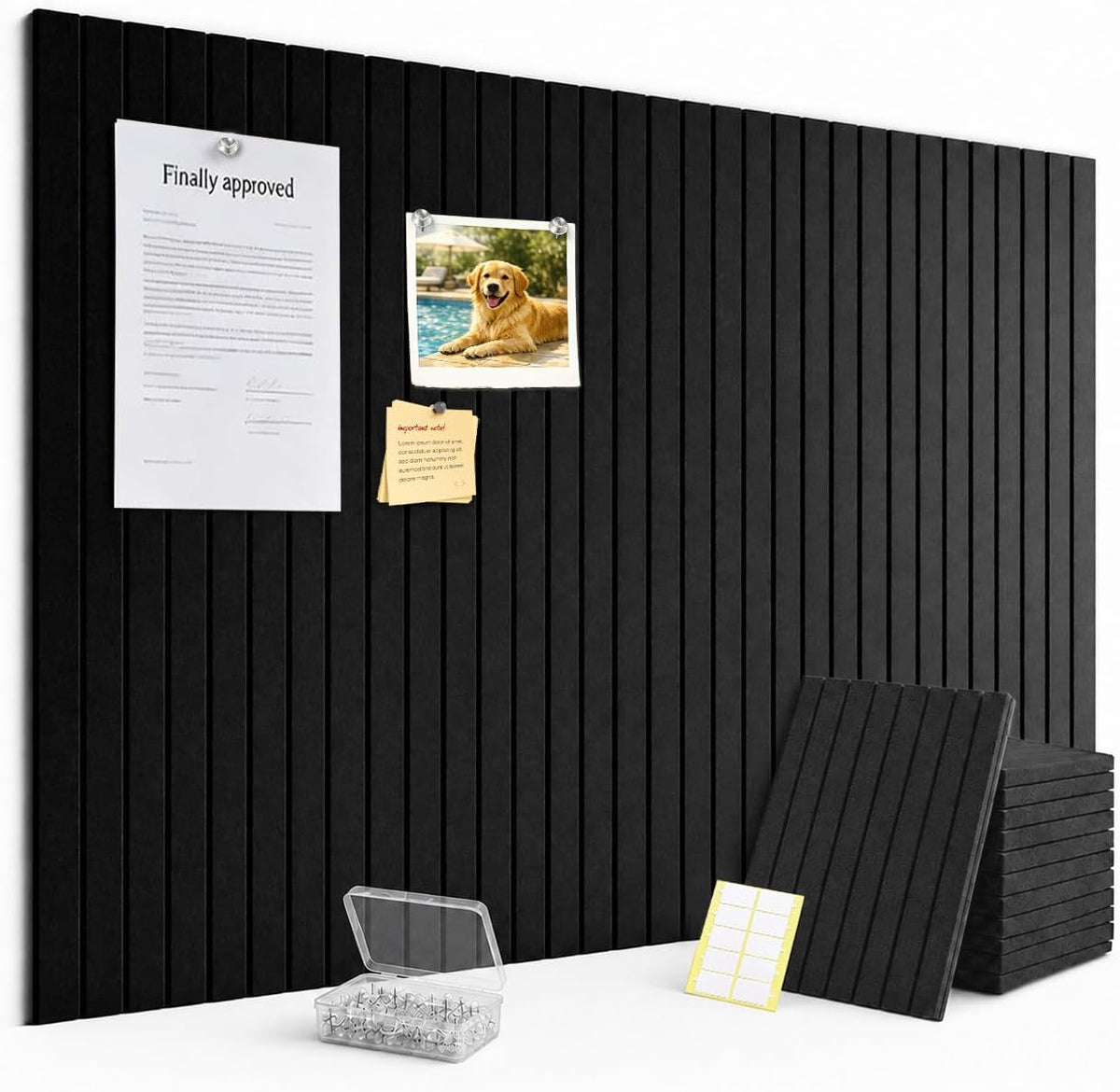 Large Felt Bulletin Board, 48" x 36", 12 Black Felt Tiles