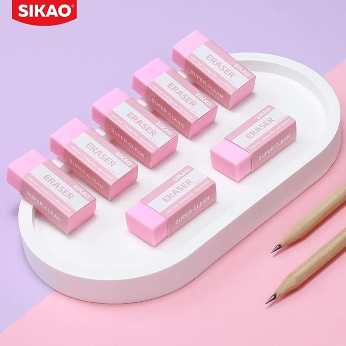 SIKAO Pink Erasers, 6 Pack Block Pencil Erasers – Smudge-Free Latex-Free Cute - Image 8