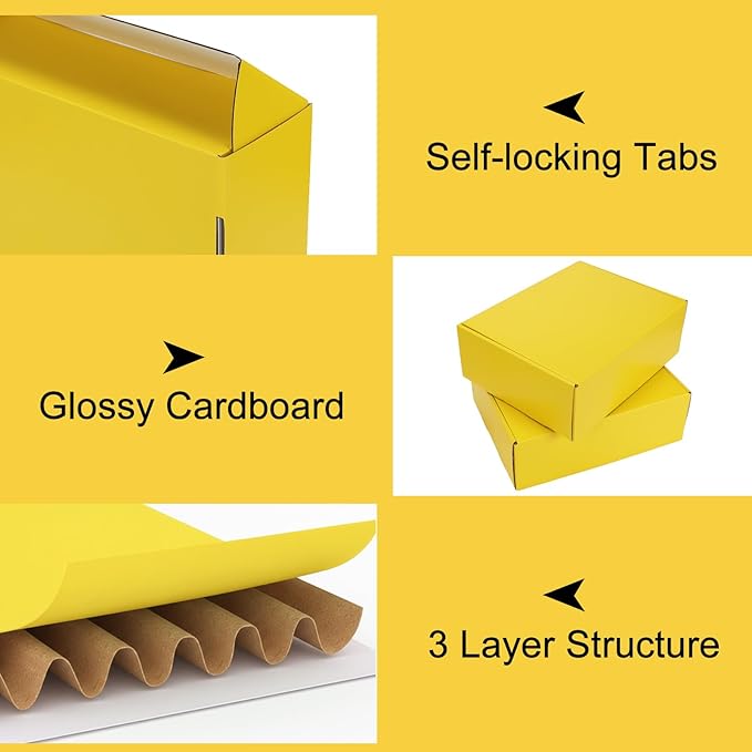 PHAREGE 12x9x4 inch Gift Shipping Boxes Bulk 6 Pack Yellow, Tab Lock Tuck Top - Image 6