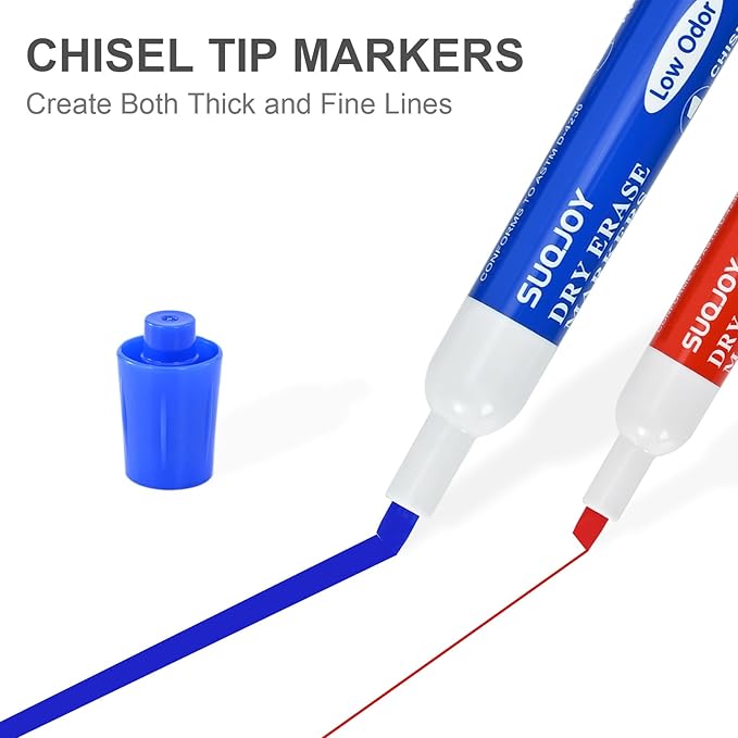 SUQJOY Dry Erase Markers, Chisel Tip Whiteboard Marker, Low Odor Thick Dry - Image 2