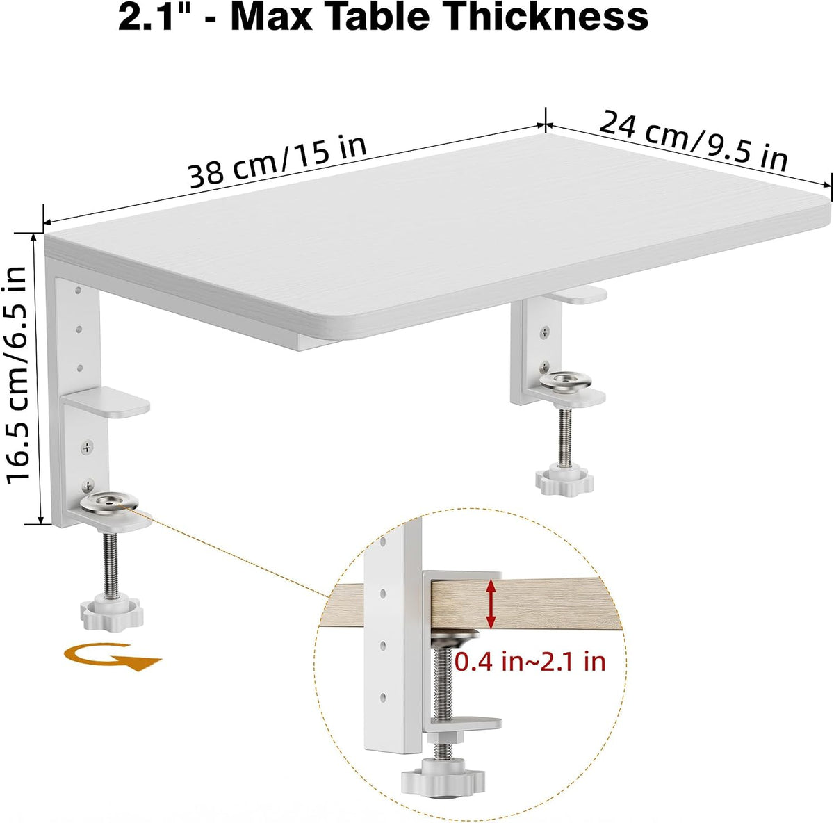 Desk Extender, 15-inch Clamp-On Desk Shelf, Height-Adjustable Desktop Shelf O...