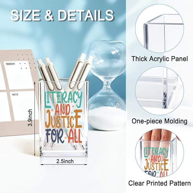 QYUVK Literacy And Justice For All Acrylic Makeup Brush Pencil Holder Cup - Image 2
