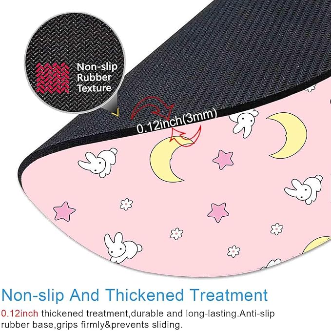 IMAYONDIA Pink Kawaii Round Mouse Pad, Cute Moon Bunny Small Mouse - Image 3