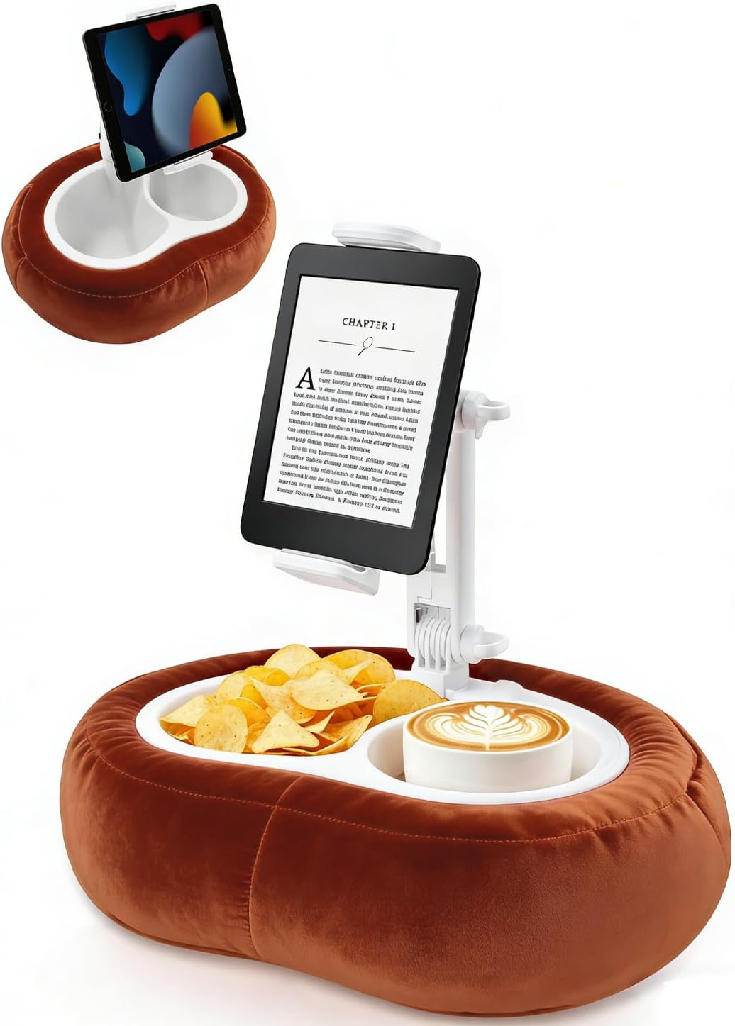 Miledi Tablet Pillow Stand for Bed with Detachable Snack Bowl, Terracotta