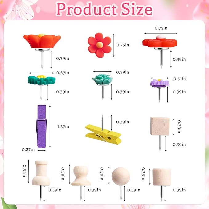 78 Pieces Push Pins Set Cute Thumb Tacks Decorative Flower Push Pins - Image 2