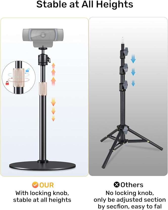 Webcam Tripod Stand for Desk Height Adjustable & 360° Swivel Webcam Mount - Image 5