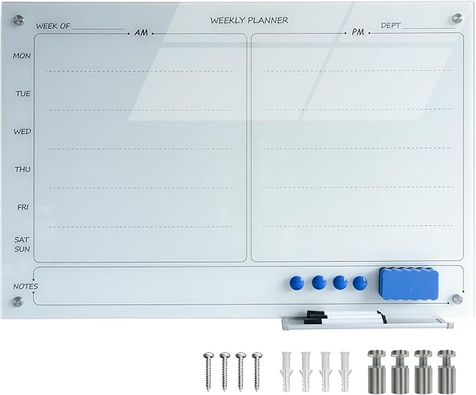 Magnetic Planner Writeboard 24"X36" Weekly Glass Calendar White Glassboard - Image 3