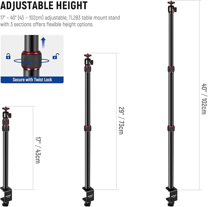 NEEWER Camera Desk Mount, Overhead Desktop Light Stand Microphone Boom Arm - Image 2