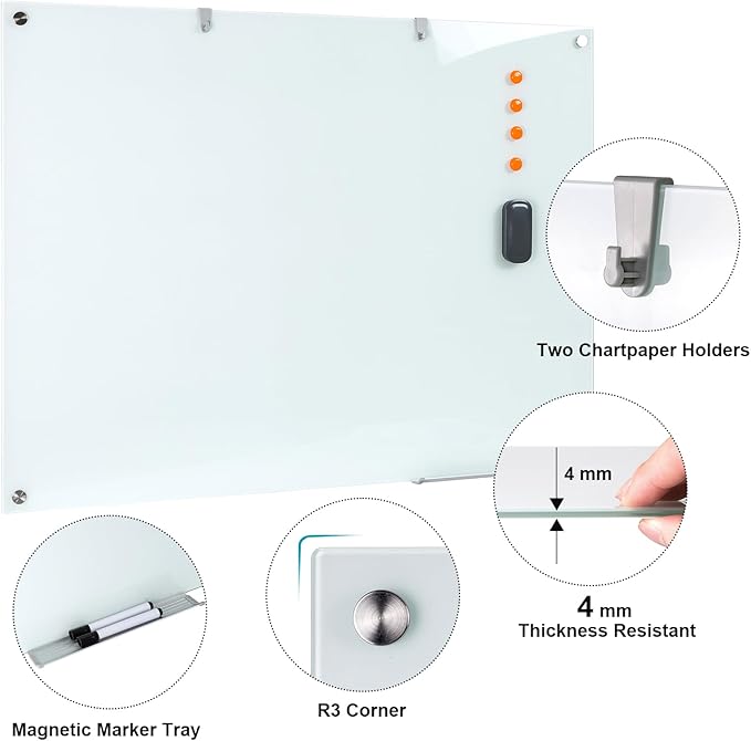 Glass Dry Erase Board, 48 x 36 Inches Magnetic Glass Whiteboard - Image 2