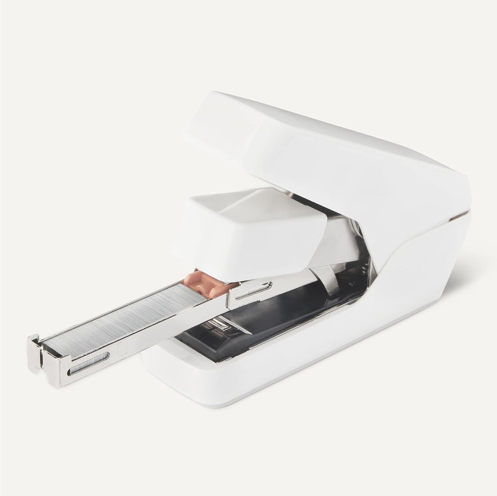 Amazon Basics Office Heavy Duty Stapler, Flat Clinch, Effortless, 40 Sheet Capacity, 1000 Staples, No Jam, for Classroom, Office or Desk Use, White