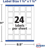 Avery® Printable Blank Square Labels, 1.5" x 1.5", Matte White, 600 Customizable Labels (22805)