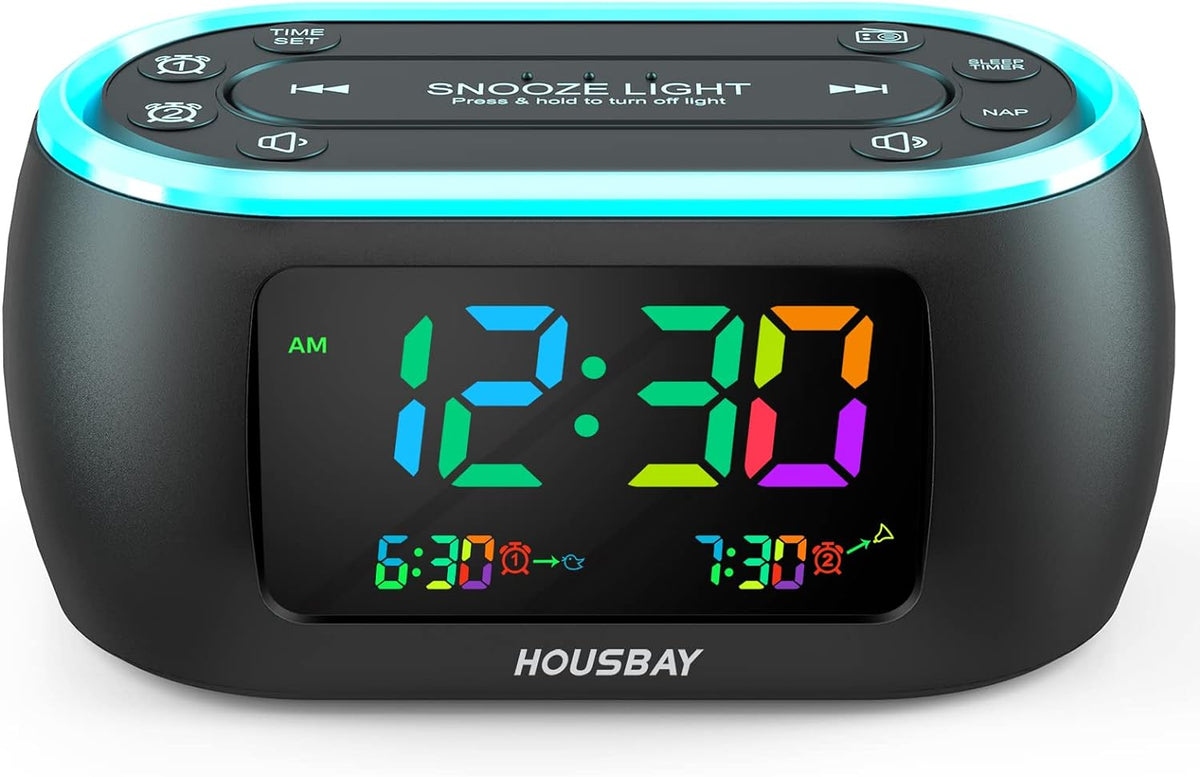 housbay digital alarm clock radio for bedrooms with, main product view