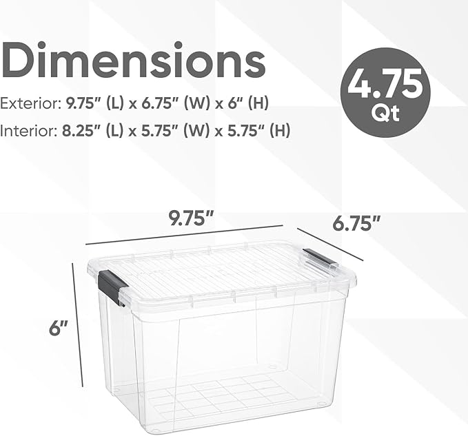 Superio Storage Bins with Lids- 4 Pack, 4.75 Qt Clear Boxes - Image 2