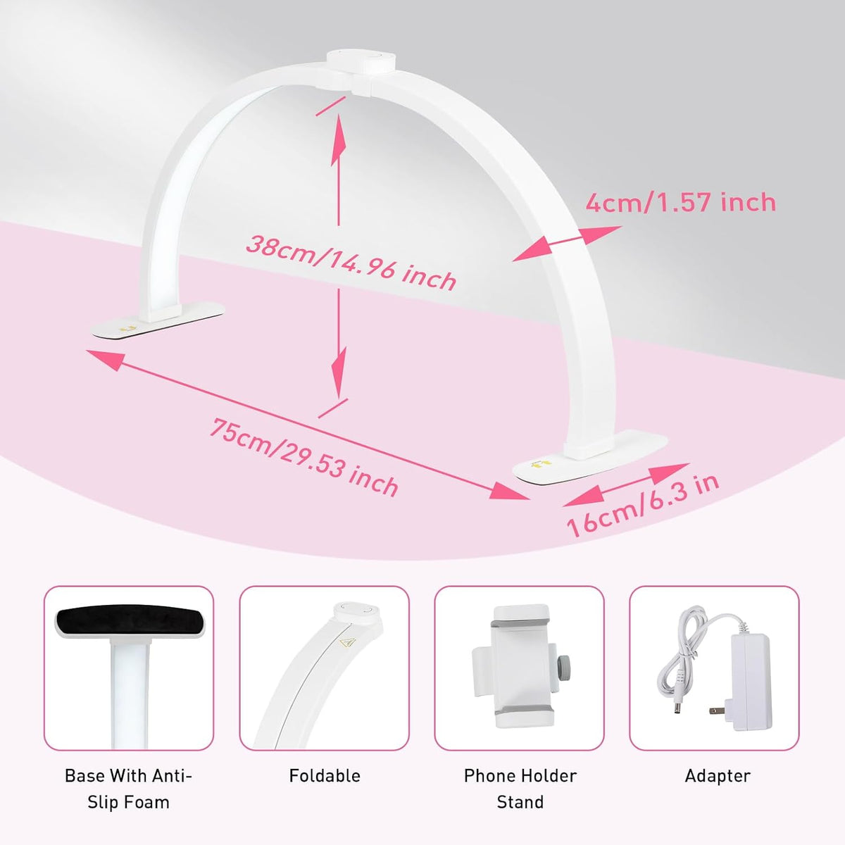 HITTI Super Large 29in Half Moon Light for Nail Desk, White