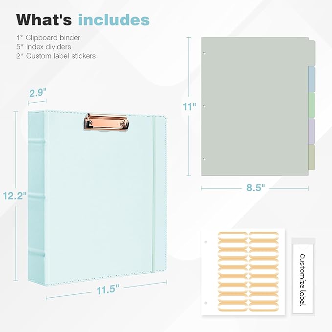 Ospelelf 2 Inch Clipboard Binder 3 Ring Leather Binder - Image 3