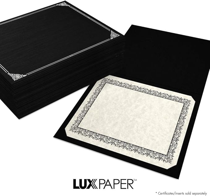 LUXPaper 9.5" x 12" Certificate Holders | Black Linen | Embossed Silver Foil - Image 8