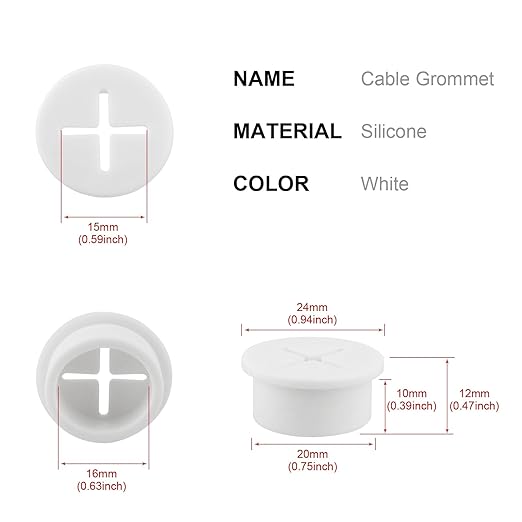Desk Grommet, 3/4 Inch Flexible Rubber Grommets, Silicone Cable Cord Grommet - Image 2
