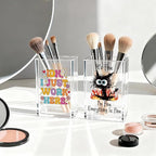 Vgrti Funny Black Cat Work 2 Pack Acrylic Cosmetic Pencil Pen Holder Cup - Image 3