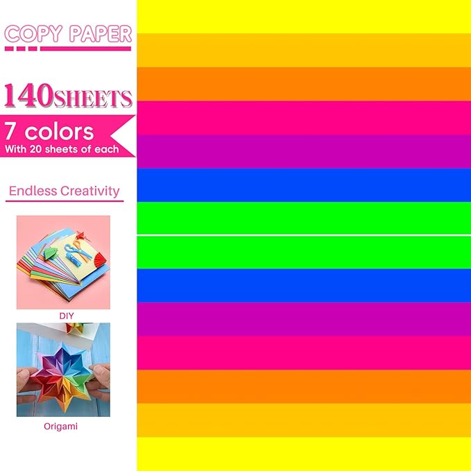 MAGECUBIKU Colored Copy paper 8.5X11 Inches, 140 Sheets 20 lb/80GSM 7 Colors - Image 4