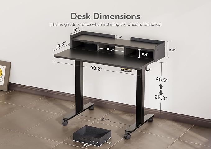 Claiks Standing Desk with Drawers, Adjustable Stand Up Electric Small Standing - Image 3