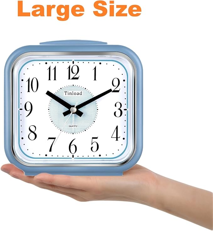 Tinload 5.5" Large Analog Alarm Clock Silent Non Ticking, Gentle Wake, Beep - Image 2