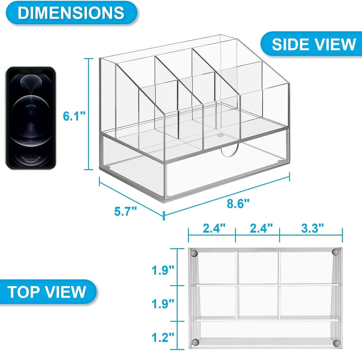VITVITI Acrylic Desk Organizer, Upgraded Clear Pencil Organizer for Desk, 7 C...