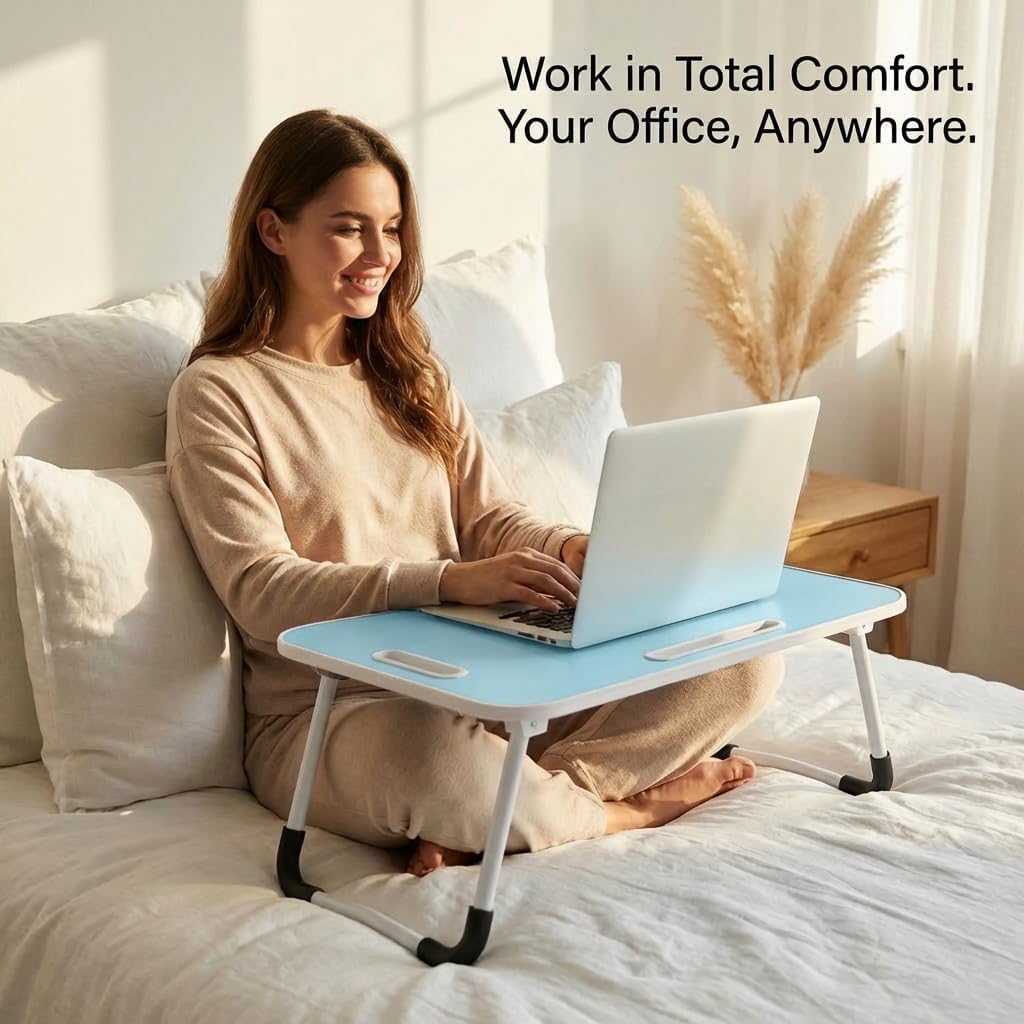 BUYIFY 23" Foldable Lap Desk for Laptop Writing w/Cup Holder Blue