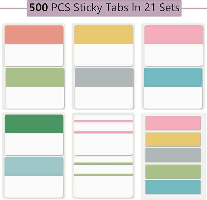 ELII 500 PCS Tabs 2 Inch Book Tabs Sticky Index Tabs, File Tabs Self Adhesive - Image 2