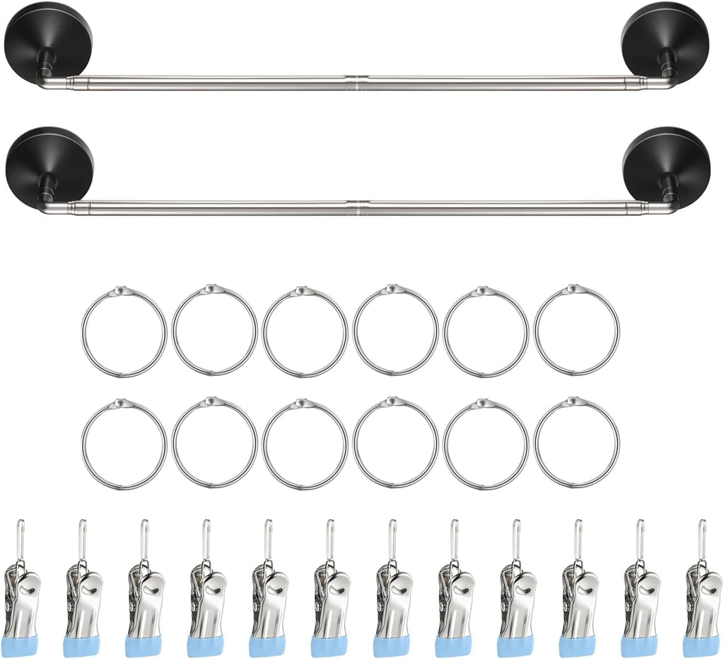 Adjustable Magnetic Rod for Classroom and Meeting Room Whiteboard, Flip Chart Calendar Holder, Easel Paper Holder, with Rings and Clips, Maximum Length 41", Maximum Width 3.7"(Black, 2 Pack)