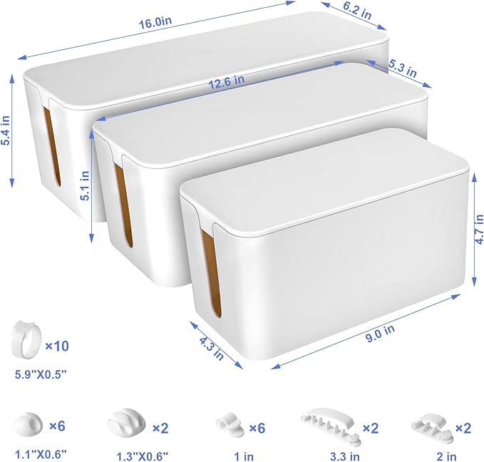 Cable Organizer Box Set of Three, Power Cover Cord Holder Surge Protector - Image 2