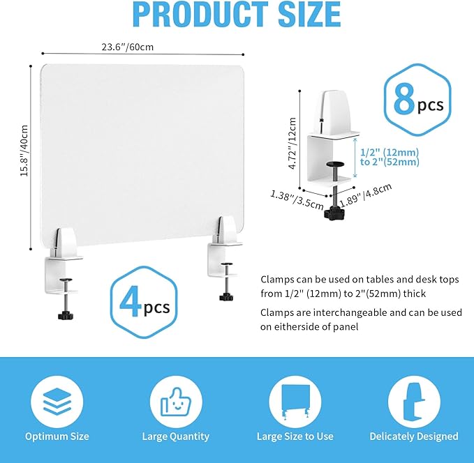 Desk Divider 4 Pcs Desk Privacy Panel 23.6''L x 15.8W'' Office Partitions - Image 2