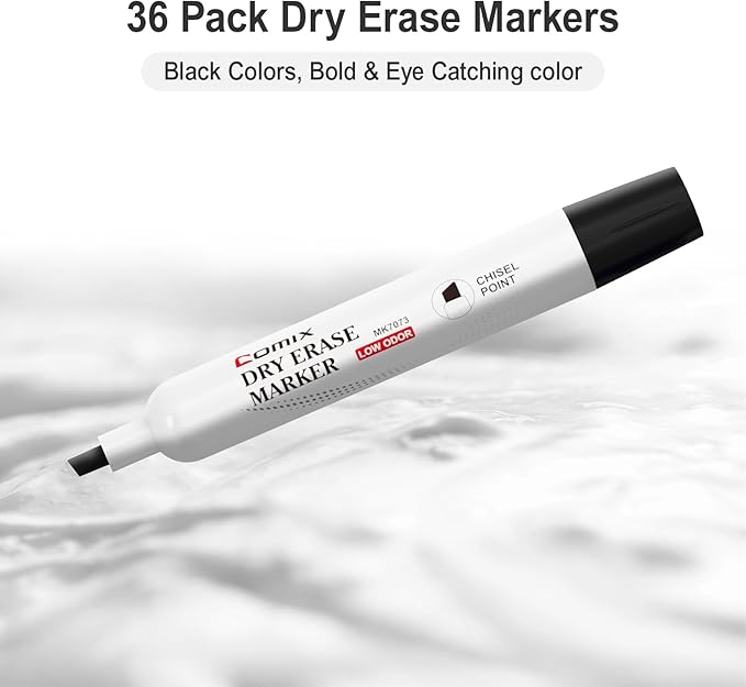 Comix Black Dry Erase Markers, Chisel Tip Whiteboard Markers, 36 Bulk Black - Image 2