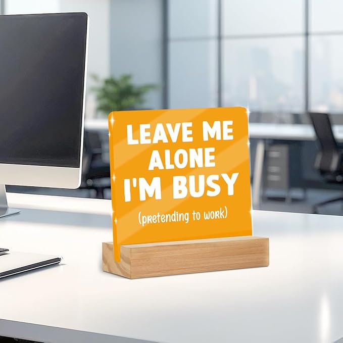 Funny Office Decor Desk Leave Me Alone Acrylic Sign 4x4 Inch, Humorous - Image 4