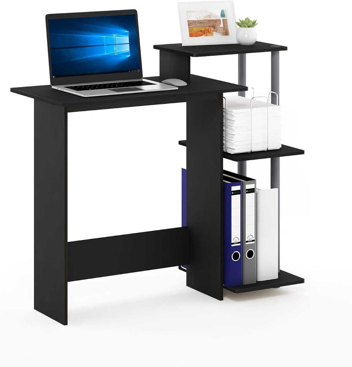 Furinno EFFICIENT Desk, 28.6" Wide Gaming Desk with 3 Open Side Shelves,...