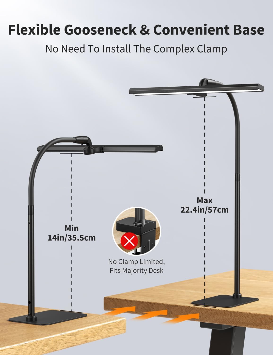 Kary LED Desk Lamp, Flexible Gooseneck Task Light with Base and Timer