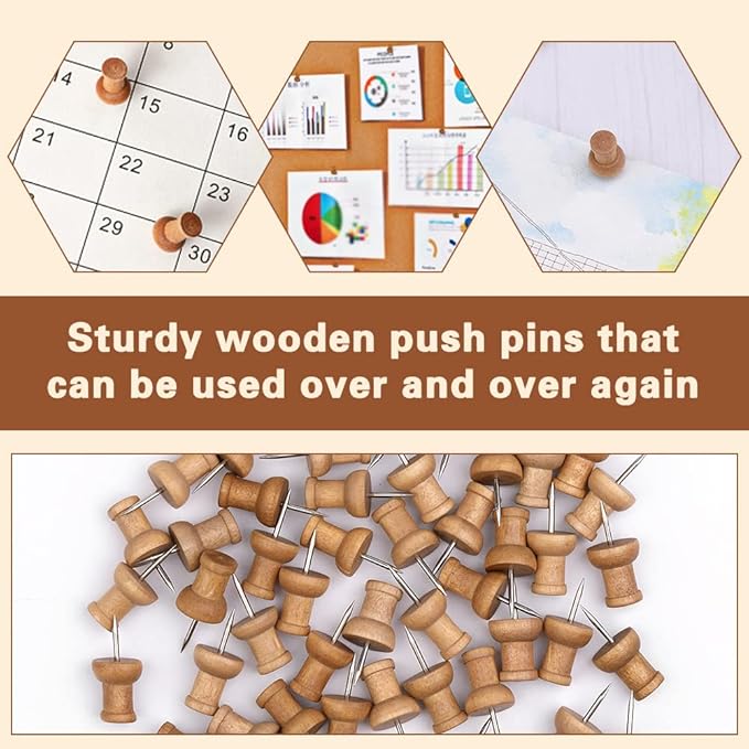 50 Pcs Wooden Push Pins, Decorative Thumb Tacks, Push Pins - Image 6