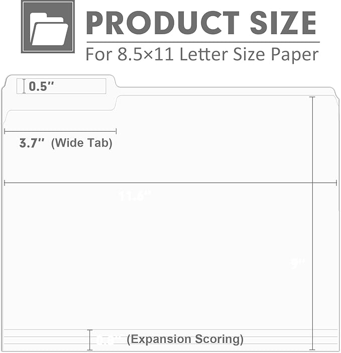 File Folder, PANDRI 120 Pack File Folder, 1/3 Cut Tab, Letter Size, Filing - Image 2